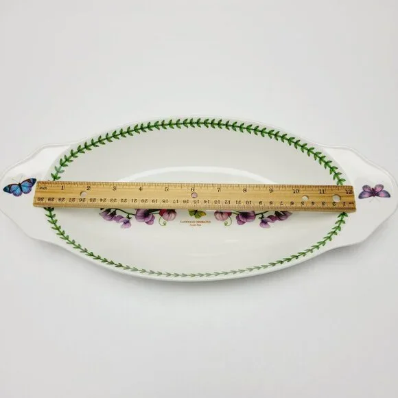 Portmeirion Botanic Garden Handled Oval Baker 15" Sweet Pea Pink Purple Floral